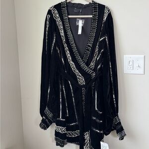 ASOS Black Velvet Beaded Dress-Size 18 NWT